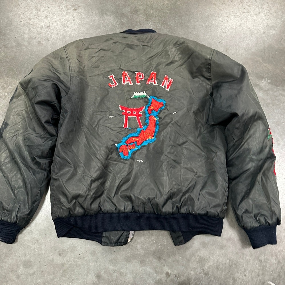 Vtg Japan 1950s Souvenir Sukajan Bomber Jacket Black Dragon Thrashed